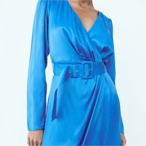 ZARA Belted Satin Effect Dress Size: S